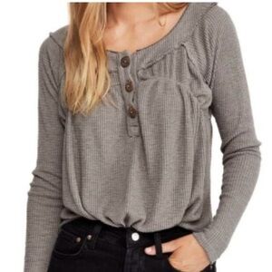 Free People Must Have Thermal Henley Top Storm Grey Oversized Size Small